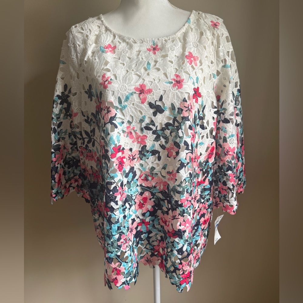 Charter Club Floral Lace Petite Top - Picture 1 of 7